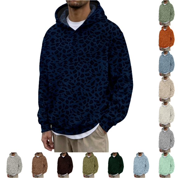 XIYON Hoodies for Men Casual Leopard Print Hoodie Sweatshirt Relaxed Fit Cozy Pullover Classic Fall Winter