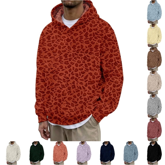 XIYON Hoodies for Men Casual Leopard Print Hoodie Sweatshirt Relaxed Fit Cozy Pullover for Daily Wear Fall Winter