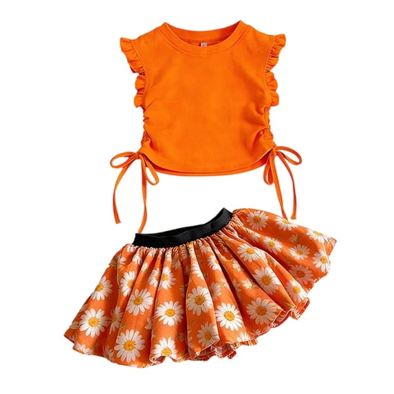 XIYON Kids Girl Clothes Top And Floral Print And Skirts Casual Ruffle Outfits For Toddlers And Kids Summer Clothing Sets Classic Fashion