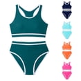 thumbnail image 1 of XIYON Kids Girls 2 Piece Swimsuit Sleeveless Round Neck Color Block Top And Bottoms Comfortable Fashion Swimwear For Beach And Pool,Dark Green,Xl, 1 of 5