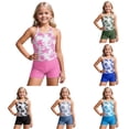 thumbnail image 1 of XIYON Kids Girls 2 Piece Swimsuit Sleeveless Suspenders Tankini Top And Bottoms Comfortable Fashion Swimwear For Swimming Beach Pool,Hot Pink,11-12 Years, 1 of 4