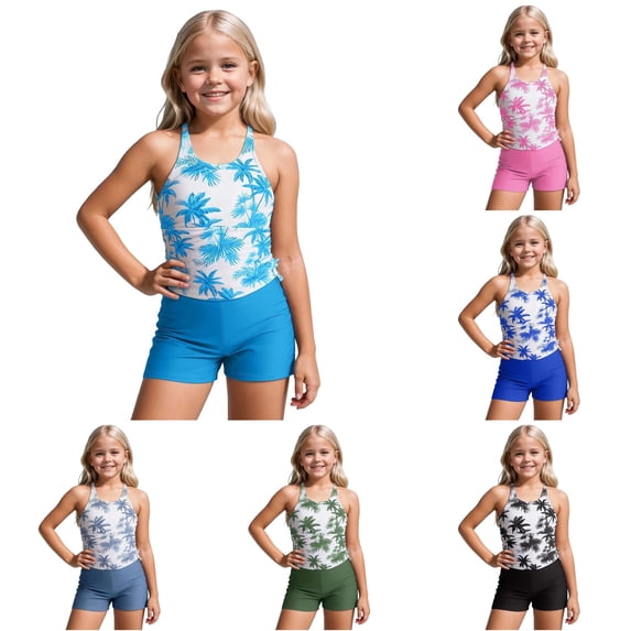 XIYON Kids Girls 2 Piece Swimsuit Sleeveless Suspenders Tankini Top And Bottoms Comfortable Fashion Swimwear For Swimming Beach Pool,Sky Blue,11-12 Years