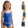 thumbnail image 1 of XIYON Kids Girls 2 Piece Swimsuit Summer Sleeveless Suspenders Solid Color Tankini Top And Bottoms Comfortable Fashion Swimwear For Beach Pool,Blue,13-14 Years, 1 of 6