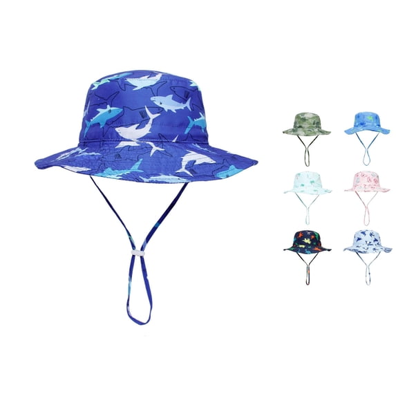 XIYON Kids Girls Boys Sun Hat With Adjustable Straps Print Wide Brim Upf 50+ Summer Lightweight Breathable Cap For Outdoor Activities,Dark Blue,Xs