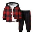 thumbnail image 1 of XIYON Kids Winter Coat Boys Hooded Plaid Pullover And Joggers Two Piece Outfit For Infant Toddler Winter Fall Season 9-12 Months, 1 of 8