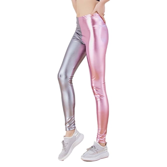 XIYON Leggings For Women High Waisted Colorful Shiny Metallic Finish Skinny Fit Cropped For Fall Versatile Fashion Pants Classic Womens Leggings