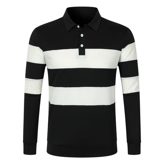 XIYON Long Sleeve Polo Shirts For Men Fall Winter Striped Lapel Casual Knitted Shirt Polo Shirt Classic Comfortable Polo Shirts For Men