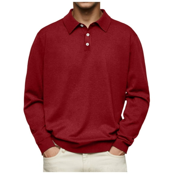 XIYON Long Sleeve Polo Shirts For Men Mens Fashion Casual Solid Color Button Top Lapel Shirt Fashion Casual Classic Collared Polo Shirts For Men