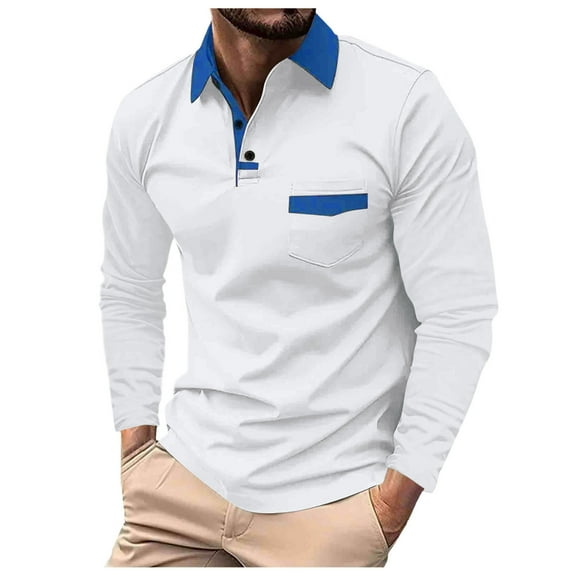 XIYON Long Sleeve Polo Shirts For Men Patchwork Lapel Shirt Casual Holiday Shirts Tops Classic Comfortable Mens Shirts