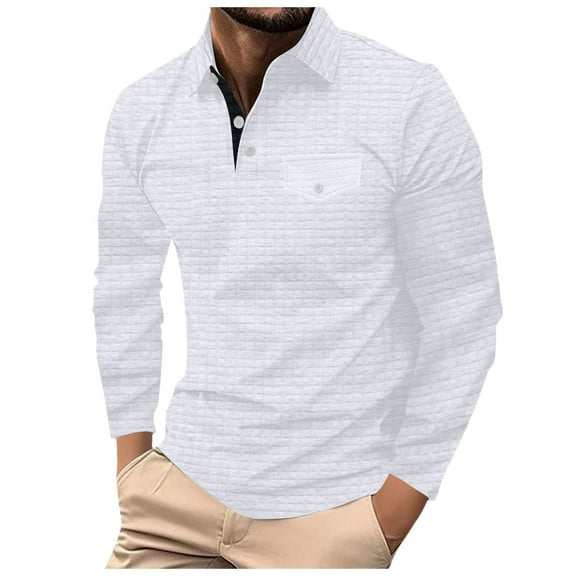 XIYON Long Sleeve Polo Shirts For Men Spring And Fall Men's Lapel Plaid Shirt Sports Shirt With Button Pocket Classic Comfortable Shirts For Men