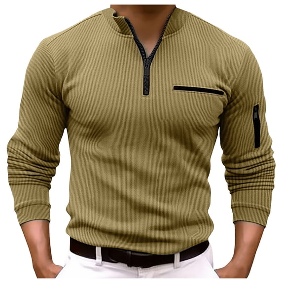 XIYON Long Sleeve Polo Shirts For Men Striped Zipper Shirt Summer Casual Holiday Shirts Tops Classic Comfortable Men's Shirts