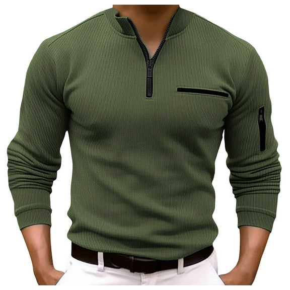 XIYON Long Sleeve Polo Shirts For Men Striped Zipper Shirt Summer Casual Holiday Shirts Tops Classic Comfortable Mens Shirts