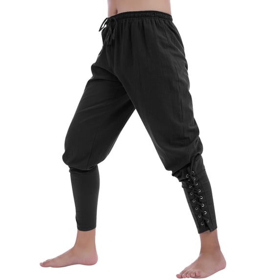 XIYON Men's Casual Pants Mens Lace Up Ankle Trousers Breathable Linen Casual Trousers Pants For Men