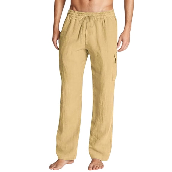 XIYON Men's Casual Pants Straight Fit Comfortable Elastic Waist Pants For Home Relaxation Spring Summer Breathable Soft Solid Color Trousers Loose Fit