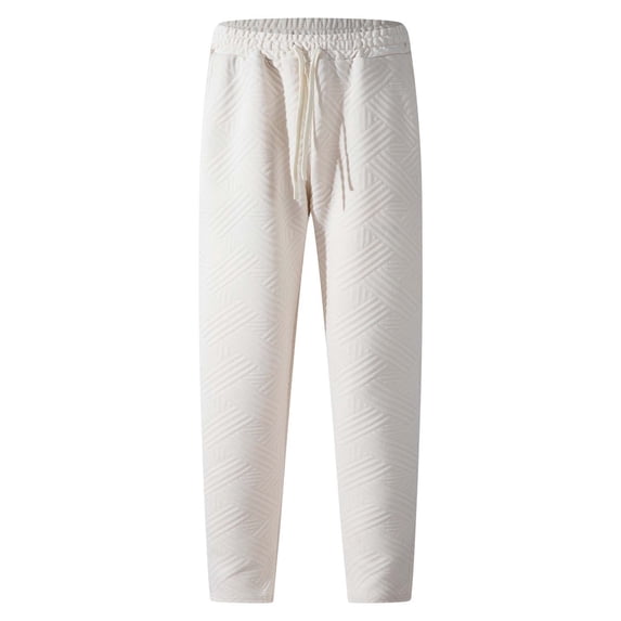 XIYON Men's Pants Casual Jacquard Drawstring Loose Casual Solid Color Pockets Sports Pants Men Trousers Comfortable