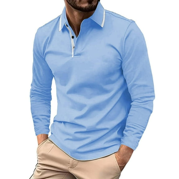 XIYON Men's Polo Shirt Mens Long Sleeve Striped Shirt Casual Sports Shirt Mens Breathable Shirt Men Classic Golf Shirts For Men