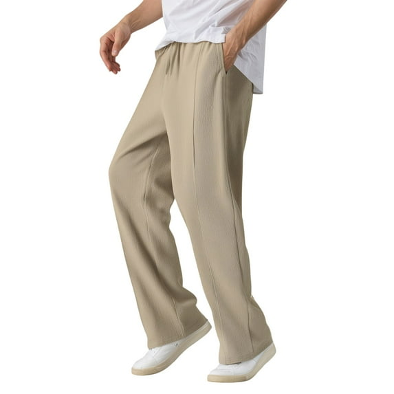 XIYON Mens Casual Pants Comfortable Breathable Lightweight Relaxed Solid Color Summer Trousers With Pockets For Outdoor Travel Loose Fit