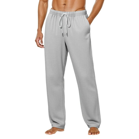 XIYON Mens Casual Pants Comfortable Solid Color Button Fly Sleep Pants For Home Outdoor Walking Slim Fit Long Trousers