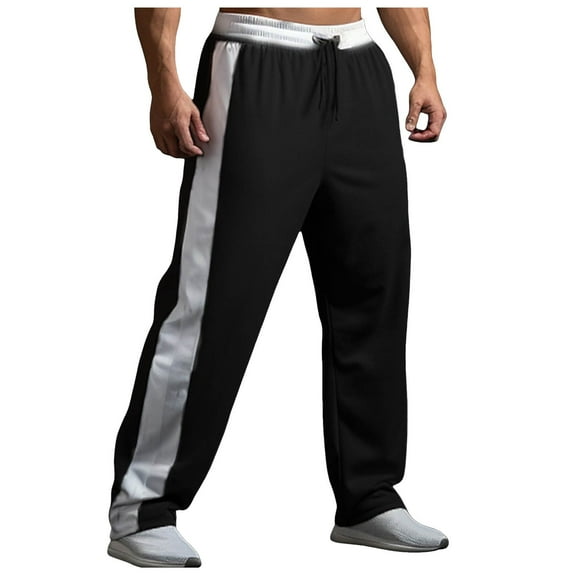 XIYON Mens Casual Pants Joggers Wide Leg Sweatpants Trousers Pocket Drawstring Elastic Waist Color Block Comfort Breathable Fashion Casual Pant