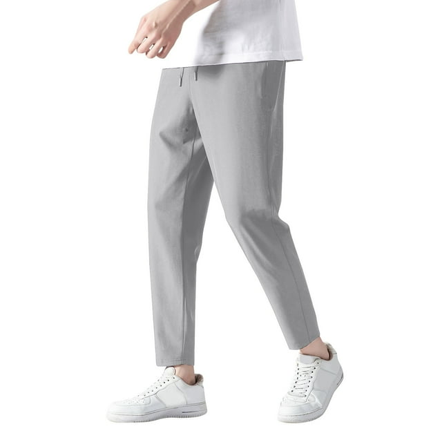 XIYON Mens Casual Pants Mens Guard Pants Loose Ice Silk Solid Color Sports Leggings Breathable Loose