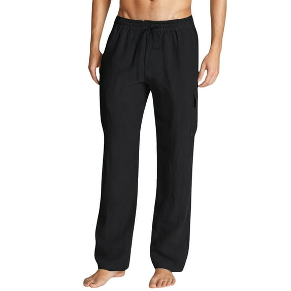 XIYON Mens Casual Pants Straight Fit Comfortable Elastic Waist Pants For Home Relaxation Spring Summer Breathable Soft Solid Color Trousers Streetwear