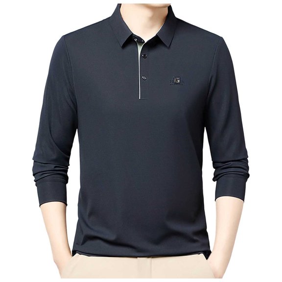 XIYON Mens Fashion Polo Shirts Male Long Sleeve Button Down Shirt Collar Casual Business Pullover Top Classic Shirts For Men