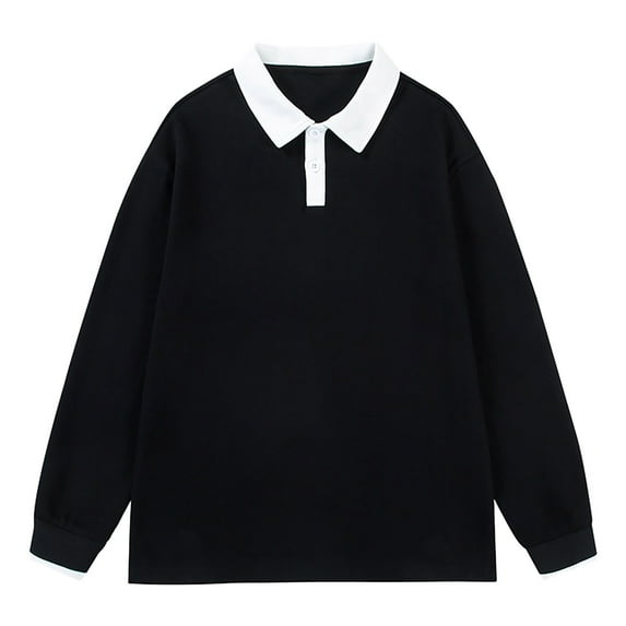 XIYON Mens Fashion Polo Shirts Men's Heavy Solid Color Loose Lapel Long Sleeve Shirt Assorted Coat Classic Comfortable Men's Shirts