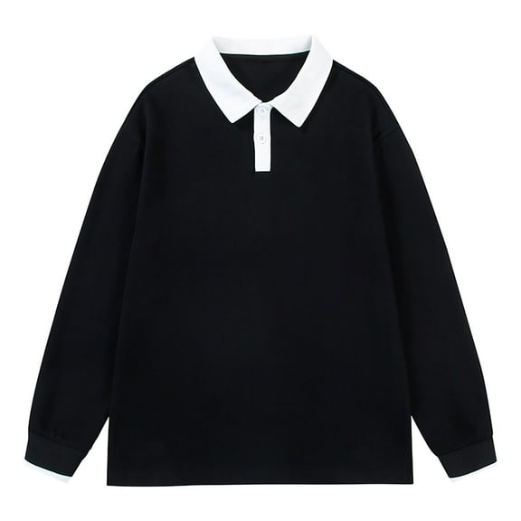 XIYON Mens Fashion Polo Shirts Men's Heavy Solid Color Loose Lapel Long Sleeve Shirt Assorted Coat Classic Comfortable Men's Shirts