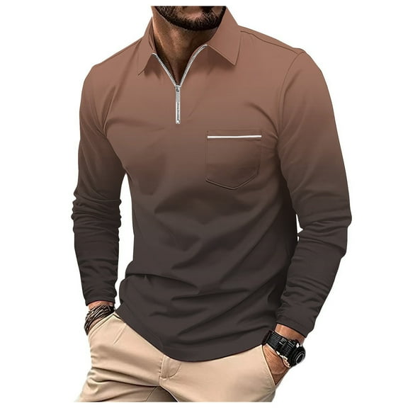 XIYON Mens Fashion Polo Shirts Men's Long Sleeve Patchwork Lapel Shirt Casual Holiday Shirts Tops Classic Comfortable Shirts For Men