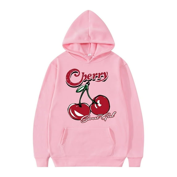XIYON Mens Hoodies Men's Hoodie Cherry Pattern Pullover Long Sleeve Drawstring Casual Hoodie Sweatshirt 2 Pce Streetwear