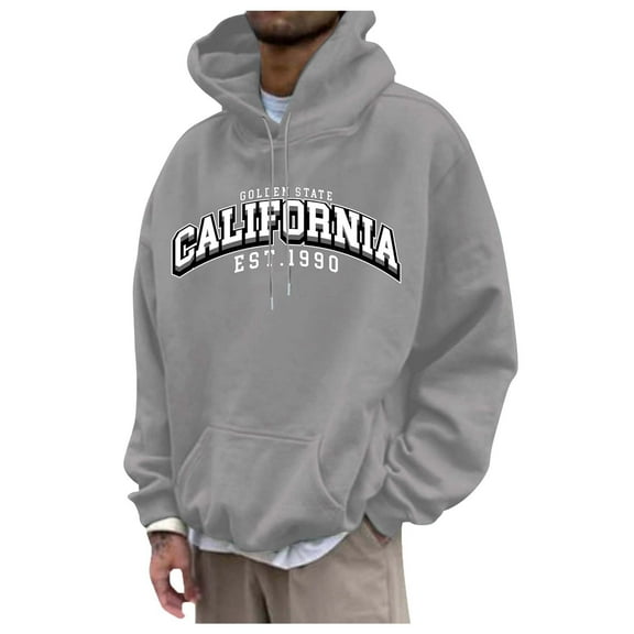 XIYON Mens Hoodies Men's Sports Plus Size Chest Letter Printed Long Sleeve Hooded Top Casual Fit Pullover Streetwear