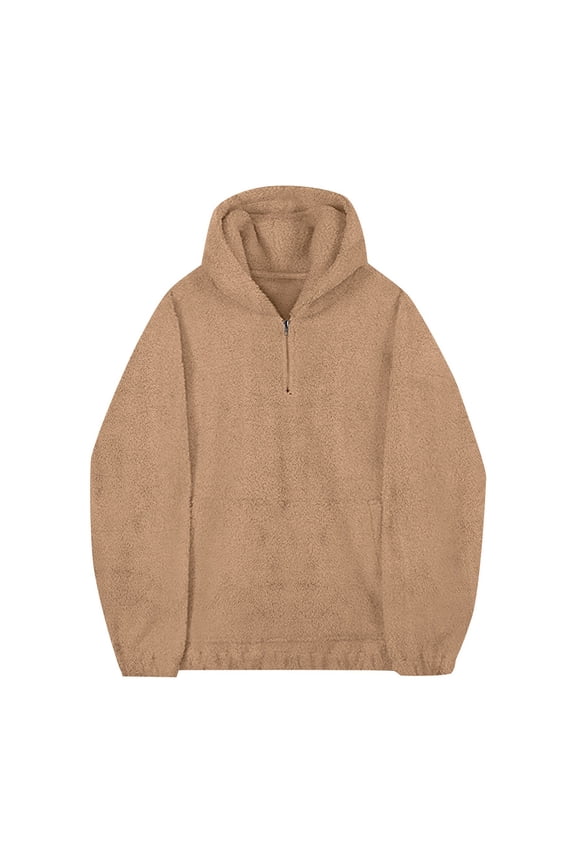 Mens Hoodies Mens Fuzzy Pullover Hoodie Sweatshirts 1/4 Zip Up Oversized Top Long Sleeve Jacket With Pockets Fashion