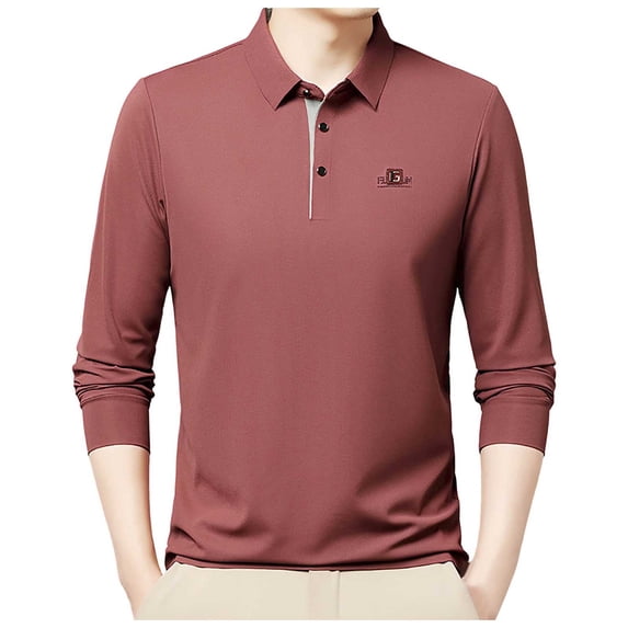 XIYON Mens Long Sleeve Polo Shirts Male Button Down Shirt Collar Casual Business Collar Shirt Pullover Top Classic Golf Shirts For Men