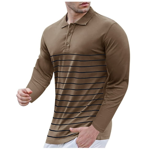 XIYON Mens Long Sleeve Polo Shirts Men Striped Printed Shirt Casual Loose Fitting Business Trend Top Classic Comfortable Men's Shirts