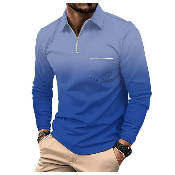 XIYON Mens Long Sleeve Polo Shirts Men's Patchwork Lapel Shirt Casual Holiday Shirts Tops Classic Comfortable Men's Shirts