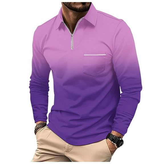 XIYON Mens Long Sleeve Polo Shirts Men's Patchwork Lapel Shirt Casual Holiday Shirts Tops Classic Comfortable Mens Shirts