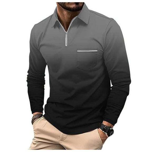 XIYON Mens Long Sleeve Polo Shirts Men's Patchwork Lapel Shirt Casual Holiday Shirts Tops Classic Comfortable Polo Shirts For Men
