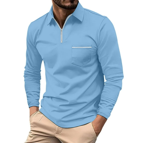 XIYON Mens Long Sleeve Polo Shirts Men's Solid Lapel Shirt Casual Holiday Shirts Tops Classic Comfortable Men's Shirts