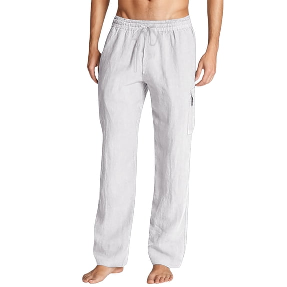XIYON Mens Pants Straight Fit Comfortable Elastic Waist Pants For Home Relaxation Spring Summer Breathable Soft Solid Color Trousers Streetwear