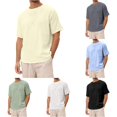thumbnail image 1 of XIYON Mens T Shirts Men's Linen Solid Color Short Sleeve T-Shirt Crew Neck Beach Top Vintage T Shirt For Men T-Shirt For Casual Wear, 1 of 9