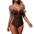 thumbnail image 1 of XIYON One Piece Swimsuit For Women Casual Color Block Swimsuit V Neck Bathing With And Adjustable Straps 2026 Beach Vacation Clothes, 1 of 7
