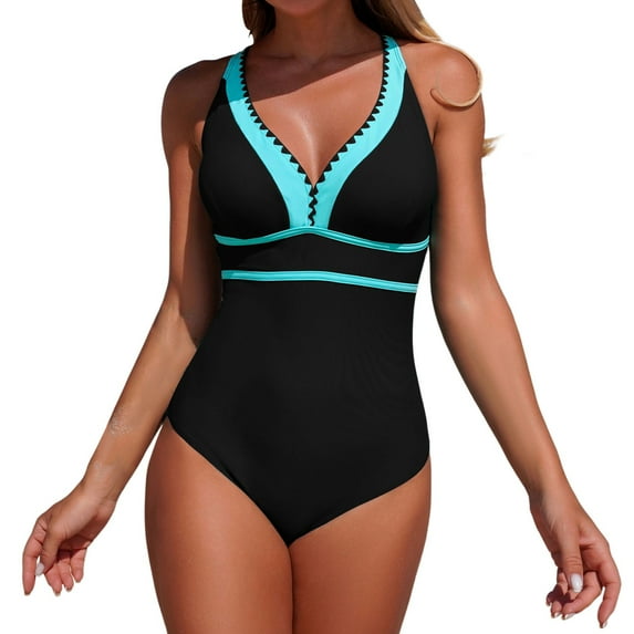 XIYON One Piece Swimsuit For Women Casual Swimsuit V Neck Tankini Bathing And Back Coverage Bathing Suit For Women Beachwear