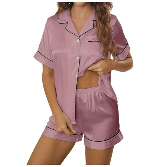 XIYON Pajama Set For Women Fashion Solid Color Lapel Short Sleeve Shorts Casual And Comfortable Home Wear Set Loungewear Sleepwear
