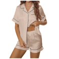 thumbnail image 1 of XIYON Pajama Set For Women Fashion Solid Color Lapel Short Sleeve Shorts Casual And Comfortable Home Wear Set Loungewear Sleepwear, 1 of 5