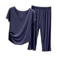 thumbnail image 1 of XIYON Pajamas For Women Summer Short Sleeve Top With Capri Pants Pajama Set Lightweight Casual Home Wear For Ladies Comfortable, 1 of 3