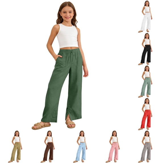 XIYON Pants for Girls Kids Casual Pants with Pockets Elastic Waist Trousers Comfortable Everyday Wear 14-15 Years