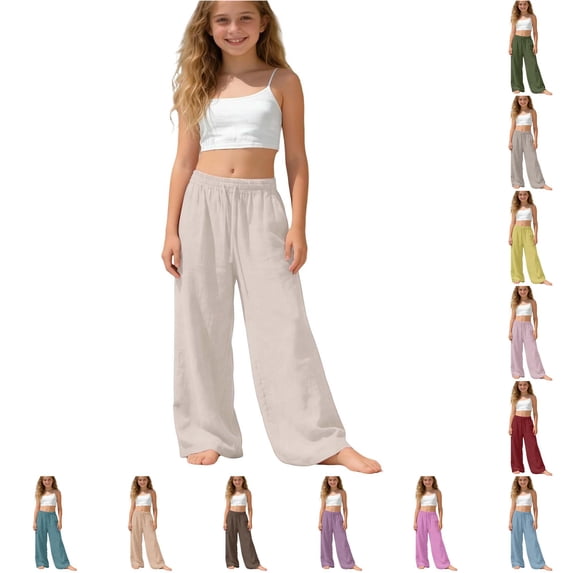 XIYON Pants for Girls Stylish Comfortable Casual Pants Soft Everyday Wear Elastic Waist Outdoor and School Trousers 12-13 Years