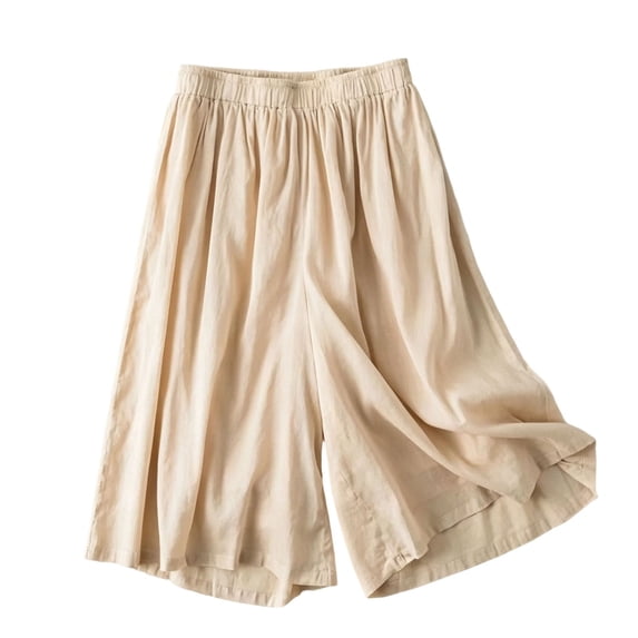 XIYON Shorts For Women Knee Length Loose Wide Leg Capri Shorts High Waist Summer Casual Flowy Cropped Soft Lightweight Beach Short 2026 Beach Clothes