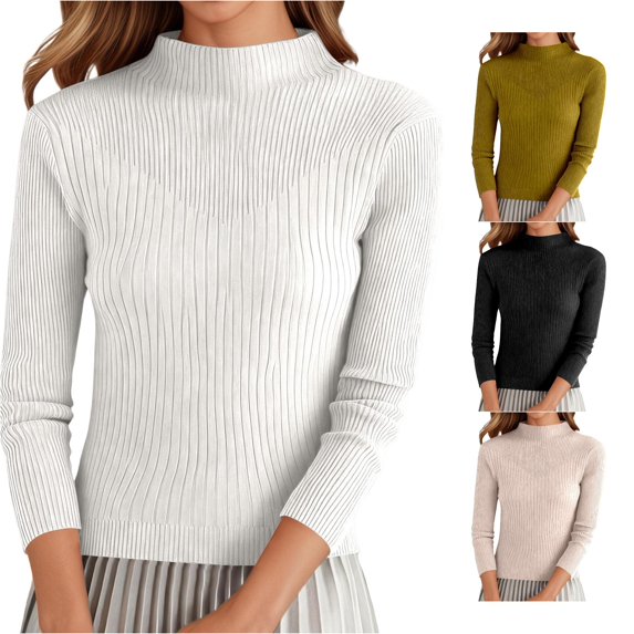 XIYON Sweaters for Women Casual Neck Sweater Long Sleeve Ribbed Knit Pullover Soft Warm Winter for Daily Wear