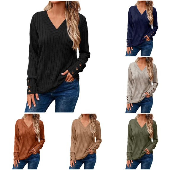 XIYON Sweaters for Women Fall Winter V Neck Pullover Sweater Long Sleeve Casual Loose Fit Fashion Clothing Business Work